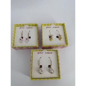 Betsey Johnson Easter Earring Set Bunny Rabbit Yellow Egg Crystal 3 Pairs NIB